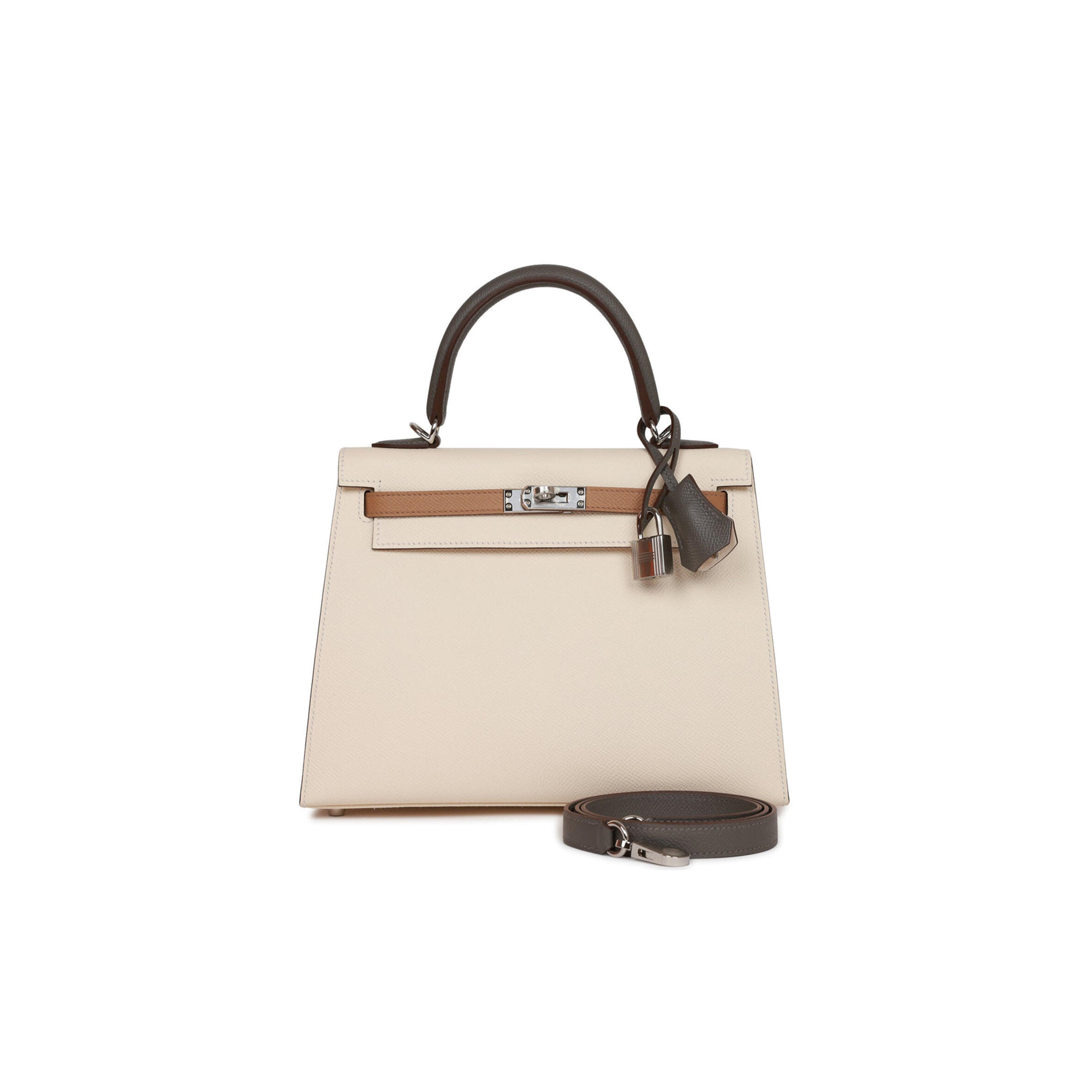 HERMES KELLY 25 SELLIER EPSOM BRUSHED PALLADIUM HARDWARE (25*17*7cm)